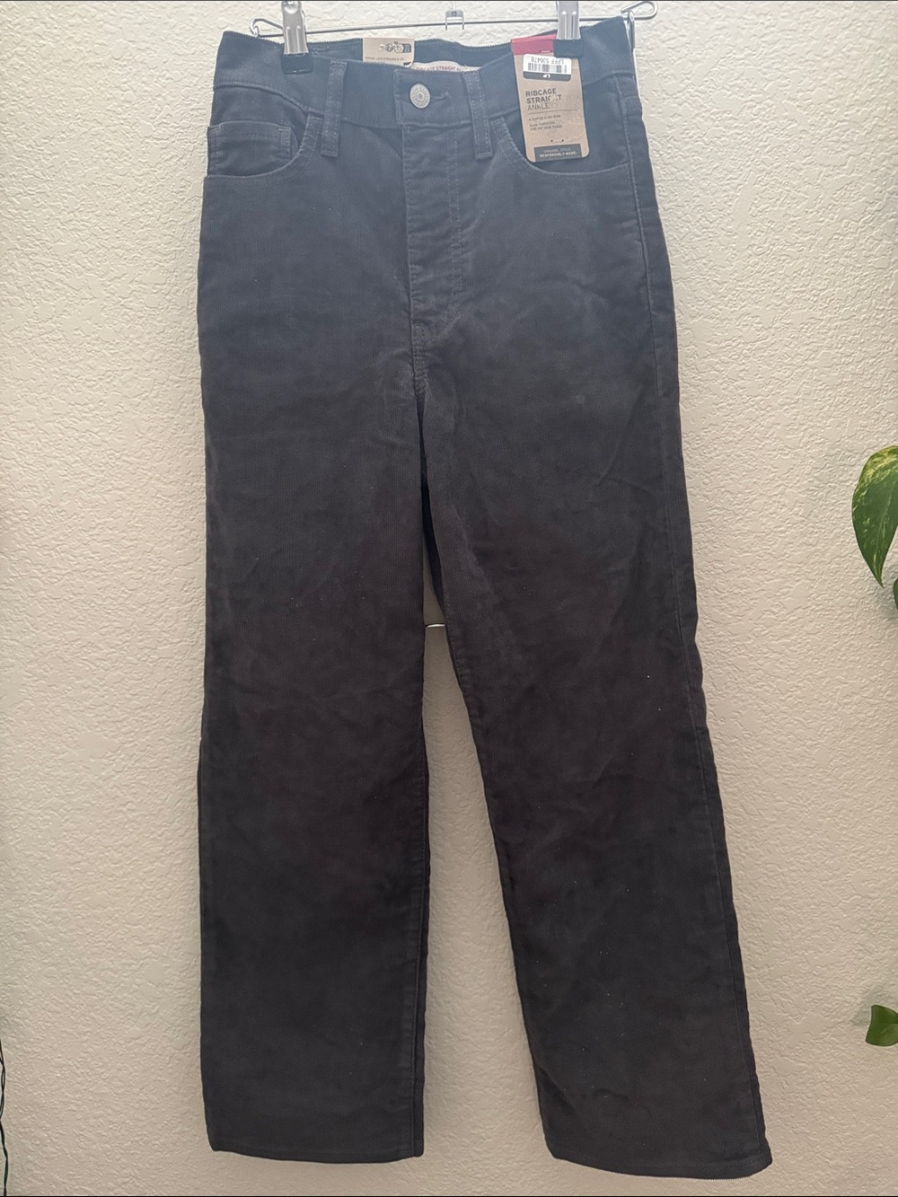 Levi’s Ribcage Straight Ankle Corduroy Pants Dark Gray Size 25 NWT
